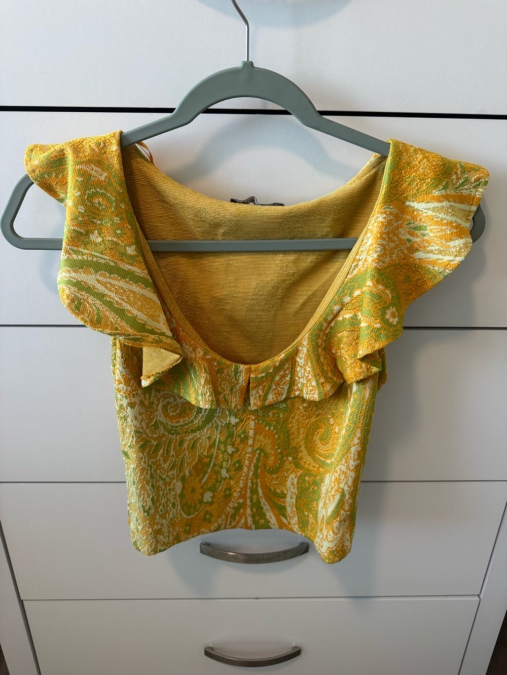 Zara Yellow Paisley Ruffle Crop Top